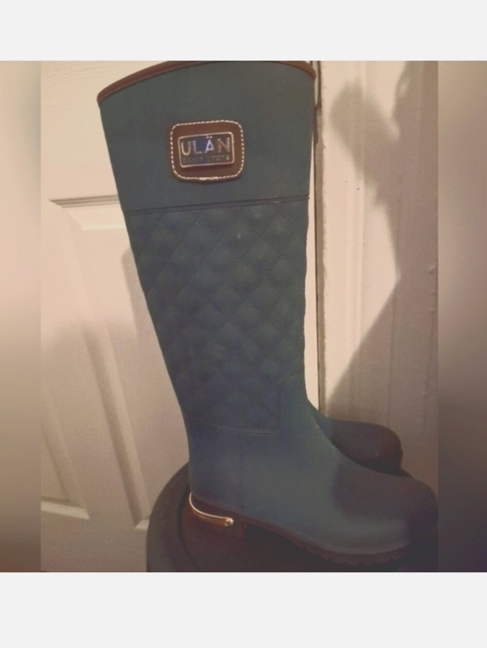 Teal Quilted Tall Rain Boots with Gold Accent